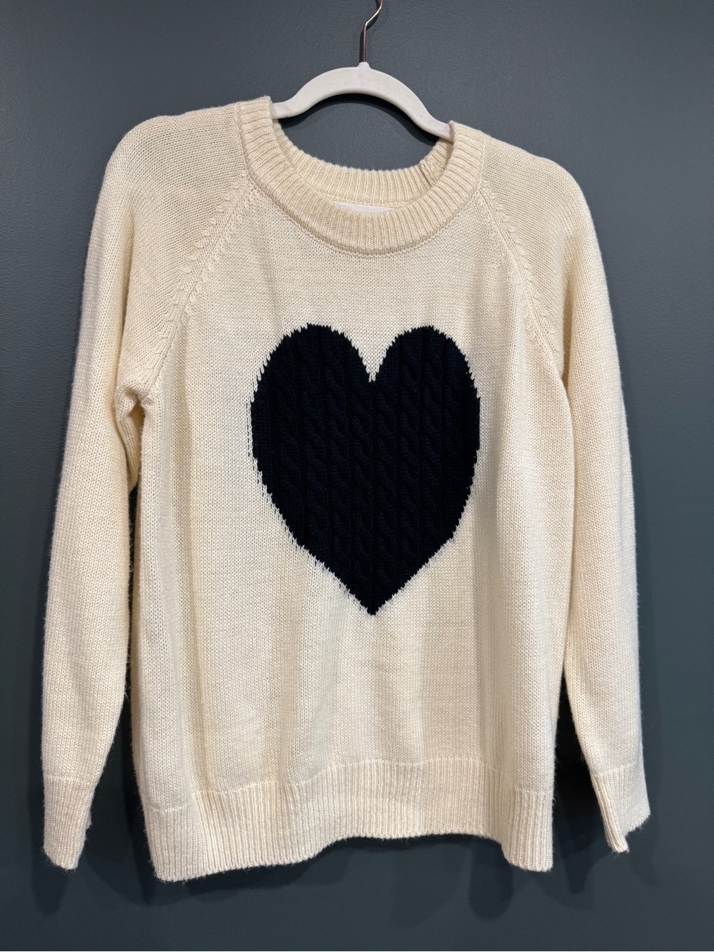Women's Cream Sweater with Black Heart Graphic